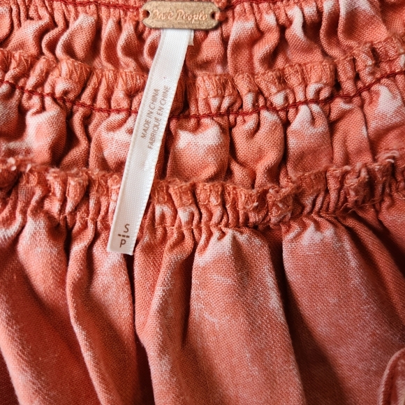 Free People Peach Flutter Sleeve Blouse with Smocked Ruffles Boho Bohemian Baggy - Picture 11 of 12